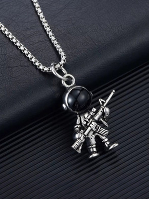 RAPPERSSHOP Cartoon Space Soldier Robot Gun Pendant Locket With Chain Sterling Silver Stainless Steel Pendant Set
