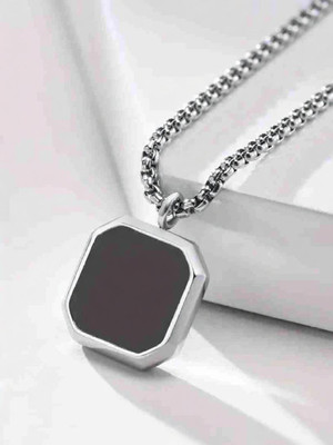 JHARIYARI Square Natural Stone Pendant Locket Sterling Silver Steel