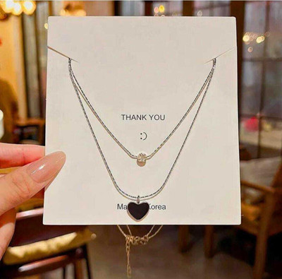 Shrija Enterprises Black Heart Double Layer Necklace for Women Enamel Locket