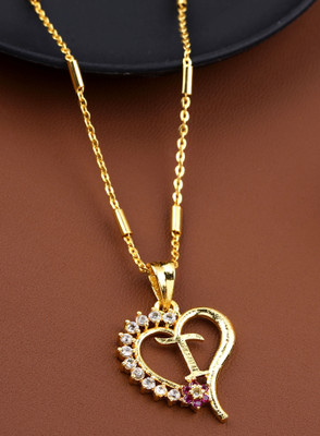 BOGHRA SALES Alphabet T Letter Heart Gold-plated Daily wear Pendant Chain For Women,Girls Gold-plated, Rhodium Brass Pendant
