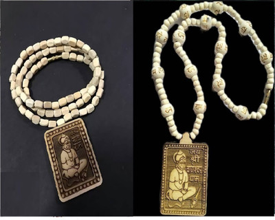 Green Spiritual Shri Bageshwar Dham Tulsi Kanthi Mala with Tulsi Hanuman ji Locket Combo Wood Pendant