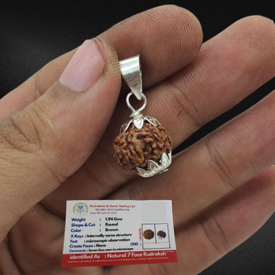 HAPPY CREATION 7 Mukhi Rudraksha Original Natural Nepali A1 Beads Seven Face Rudraksha Silver Wood Locket