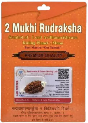 BHAKTI SHRINGAR 2 Mukhi Rudraksha Original Certified Lab Test & X-ray Report Sterling Silver Wood Pendant