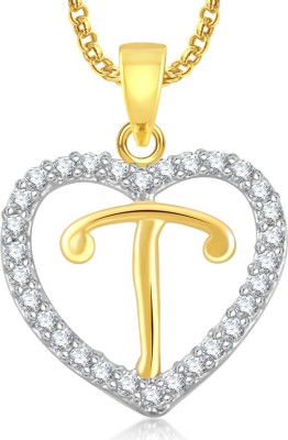 MEENAZ T Alphabet Letter Heart Gold-plated Cubic Zirconia, Crystal Alloy Pendant