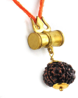 HAPPY CREATION Natural Certified Five Mukhi Rudraksha Beads Trishul and Damru Pendent Wood Pendant