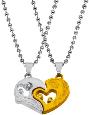 Sullery Valentine Gift I Love You Engraved Heart Lock Key Stylish Pendant Chain Rhodium Metal Pendant