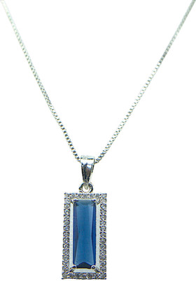Anxvi Eye Catchy Rhodium Western Style Ractangular Shape AD Stone Chain Pendant Rhodium Alloy Pendant Set