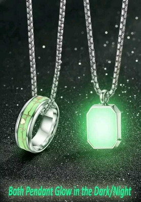 najrota Redium Ring pendent and square with 24inch Stainless Steel Box Chain Pendant Sterling Silver Alloy, Alloy Pendant Set
