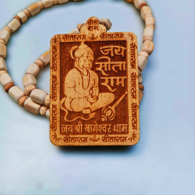 Diivine Hindu Bageshwar Dham Mala For Tulsi Beads Hanuman ji Original Tulsi Kanthi Wood Chain Wood Locket Set