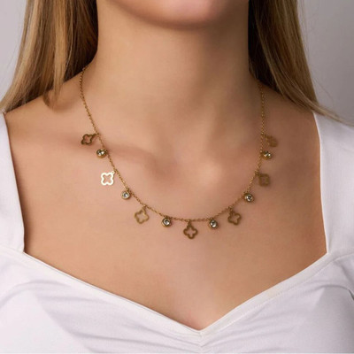 Paaru 18K gold Star Daimond Anti Tarnish chain Gold-plated Diamond Stainless Steel Pendant