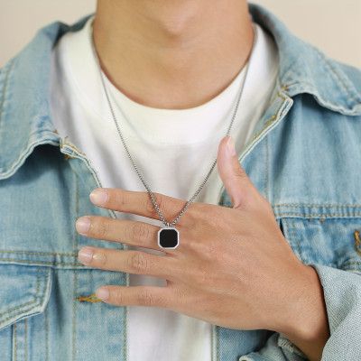 m a enterprises F 435_new_JSE-BLACK CUBE 789_568 Silver Agate Stone Pendant Set