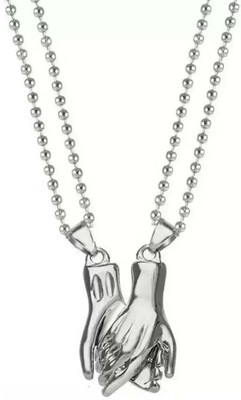 Agarwalproduct Stainless Steel Magnetic Couples Hand In Hand Pendent Chain Set Rhodium Alloy Pendant Set