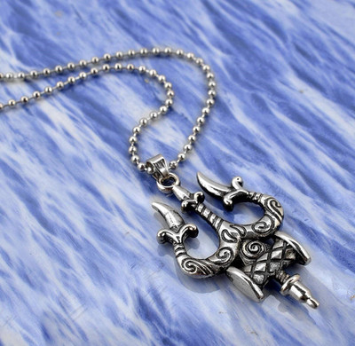vs unique collections Lord Shiva Mahakal Bolenath Mahadev Silver Trishul Damru Locket Chain Pendant Silver Stainless Steel Pendant