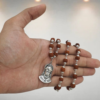 Madhur Creation Most Demanded Bhagwan Dotted Locket Pendant With Rudraksha Mala Silver Beads Brass, Wood Locket Set