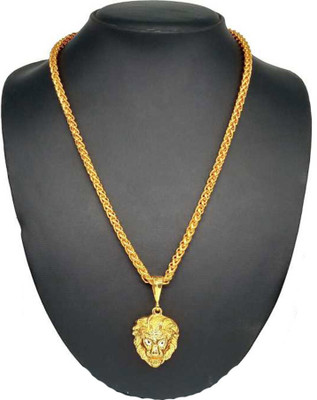 Pihoo Enterprise Lion Singal & JAYPURI chain - 09 Gold-plated Diamond Alloy Pendant Set