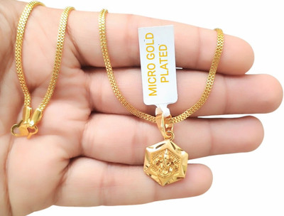 privyani GANPATI GOLD PENDNT HEXA SHAPED WITH GOLD CHAIN Gold-plated Brass Pendant Set