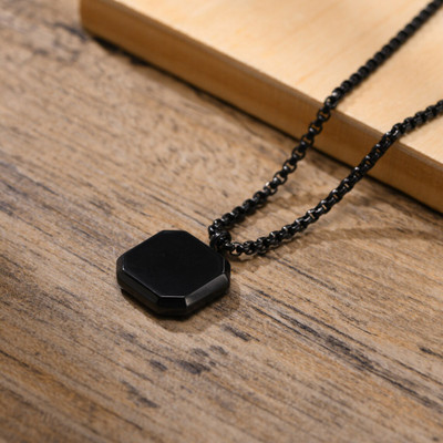 Smykker Fashion Black Onyx Octagon Inlay Square Pendant/Necklace, Men Black Onyx Amulet Pendant Silver Stainless Steel Pendant
