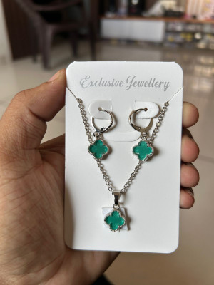 MAYA IMPEX Alloy Silver Green Jewellery Set(Pack of 3)