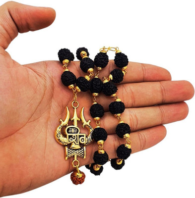 ASTHA Bhakti JEWELLERY Loard Shiv VinaashKari Shakti Kavach 5 Mukhi Chamtkaari Rudraksha Mala Gold-plated Beads Brass, Wood Locket Set