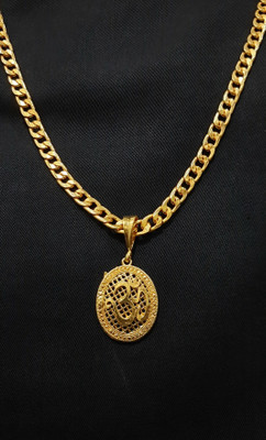Aviate OM GOLDEN Round JALI & SEHVANG CHAIN Gold-plated Diamond Alloy Pendant Set