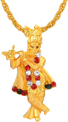 Morvi Gold Plated Multi CZ Lord Shree Krishna, Radha Krishna Pendant Locket Men Gold-plated Cubic Zirconia Brass Pendant