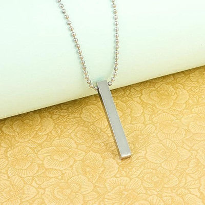 Malas Collection Chain Jewellery Set 3D Cuboid Vertical Bar/Stick Stainless Steel Silver Stainless Steel Pendant
