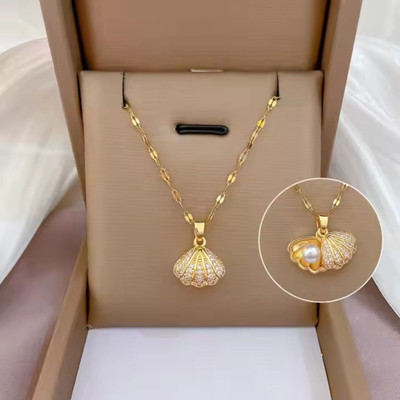 THE HEART CHOICE Gold Shell Pendant Necklace with Hidden Pearl | Luxury Gift Jewellery Alloy, Stainless Steel Pendant