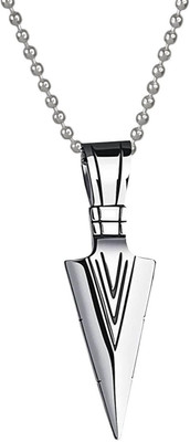JS Enterprises Silver 
Head Cross Crucifix Crown Shape Spearpoint Pendant Locket Necklace Stainless Steel Pendant Set