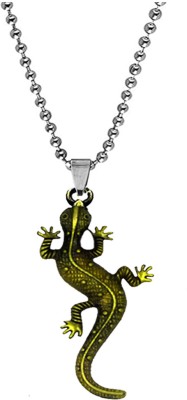 AFH Animal Lizard Chipkali Gecko Iguana Stainless Steel Chain Necklace Pendant Rhodium Metal, Leather Pendant