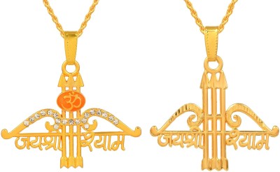 morir 2Pcs Gold Plated Brass Barbarika/Khatu Shyam Teen Baan Pendant Locket Gold-plated Cubic Zirconia Brass Pendant Set