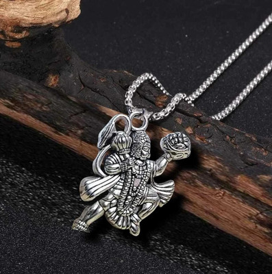 kiandka creation silver plated Hanuman bajrangbali locket chain for boy/men&girls/women Silver Stainless Steel Locket