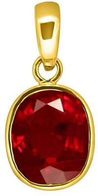 DAMBIWAL 8.25 Ratti Created Ruby Gold Plated Pendant/Locket Gemstone by Lab Certified Ruby Brass