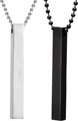 Animated 3D Cuboid Vertical Bar/Stick Stainless Steel Pendant Necklace for Men & Women Silver Stainless Steel Pendant