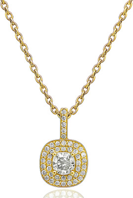 GEMSLAY Square Halo Pendant Necklace with Cushion Frame and CZ Detailing Gold-plated Cubic Zirconia Brass Pendant