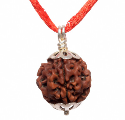 SHRI ASTHA VINAYAK Silver Capped Four Face Rudraksha Original 4 Mukhi Rudraksha with Silver Pendant Wood Pendant