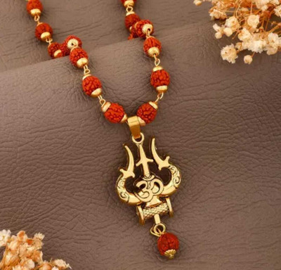 Royce Golden Plated Trishul Pendant with Rudraksha Mala for Men & Boys Stainless Steel Pendant