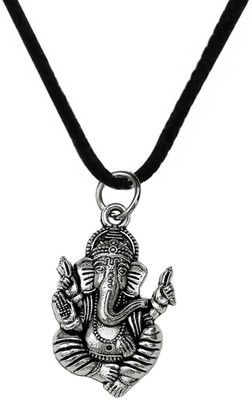 Shiv Hari Lord Shree Ganapati Bappa Ganeshji Locket With Black Thread Silver Stainless Steel Pendant Set