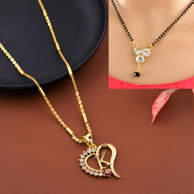 JETWAL K name alphabet Letter Pendant chain with Diamond Mangalsutra COMBO Gold-plated Alloy
