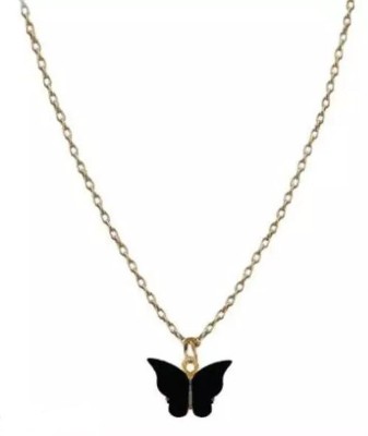 ROOTWAVE black butterfly with golden chain best valentine gift for girls and womens Silver, Stainless Steel, Sterling Silver, Stone, Titanium, Zinc Pendant