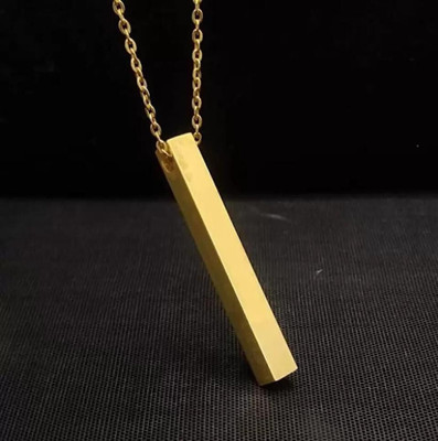 Whitechimes 2 Pcs Golden 3D Cuboid Vertical Bar Stick Locket Pendant Necklace Clavicle Chain Stainless Steel Pendant Set