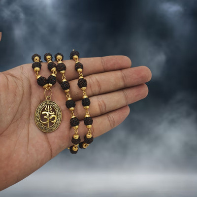 Rudra gems Jewellery Loard Shiv VinaashKari Shakti Kavach 5 Mukhi Chamtkaari Rudraksha Mala Gold-plated Beads Brass, Wood Locket Set