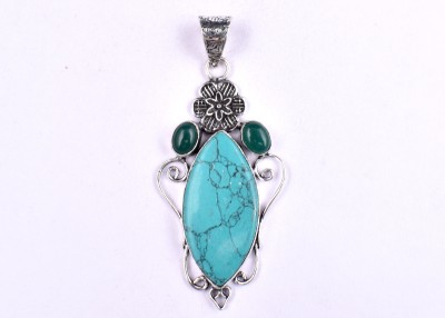 AAR Jewels Gemstone Pendant Necklace Silver Turquoise Metal Pendant