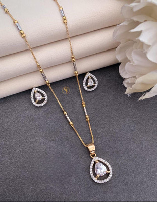 KARMASALESJEWELLERY A.D. Diamond Tu-Tone Pendant Set Gold-plated Alloy Pendant Set