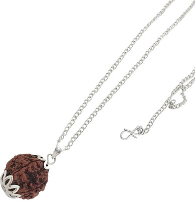 leahyallen 5 Mukhi Nepali Rudraksha Five Face Rudraksha Nepali Lab Certified Wood Pendant Silver Beads Brass, Wood Locket Set