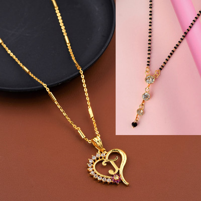 JETWAL J name alphabet Letter Pendant chain with Diamond Mangalsutra COMBO Gold-plated Alloy