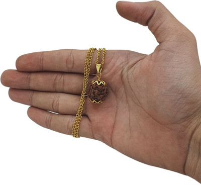 Nirvana Mukhi Original 4 Mukhi Nepali Rudraksha Natural Four Face Rudraksh Metal Capped Gold-plated Beads Brass, Wood Locket Set