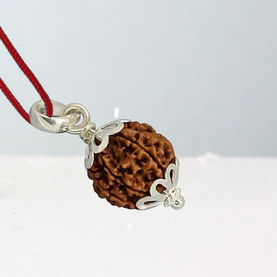 Fine Creation 5 Mukhi Certified Shree Siddha Rudraksha form Nepal & Laboratory Certified Silver Wood Pendant
