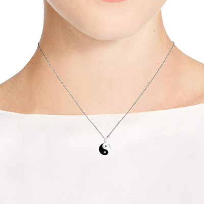 m a enterprises Black and White Men Yin Yang Round Locket with Chain Silver Stainless Steel Pendant