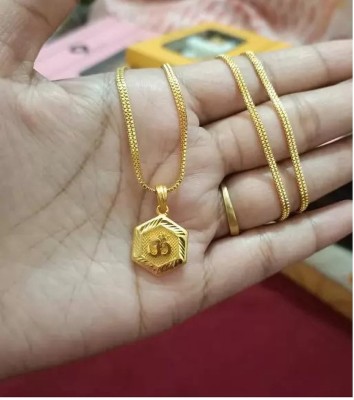 Ansh Enterpris Om Religious Gold Plated Pendant With Unic Chain Man For Women Gold-plated Crystal Brass Pendant