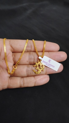 Sonutrade Om locket with box chain 2 line daily wear Gold-plated Brass Pendant Set